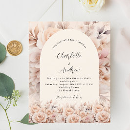 Cream Peach ro blommigt  Arch bröllopsinbjudan
