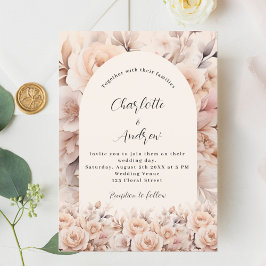 Cream Peach ro blommigt arch elegant bröllop Inbjudningar