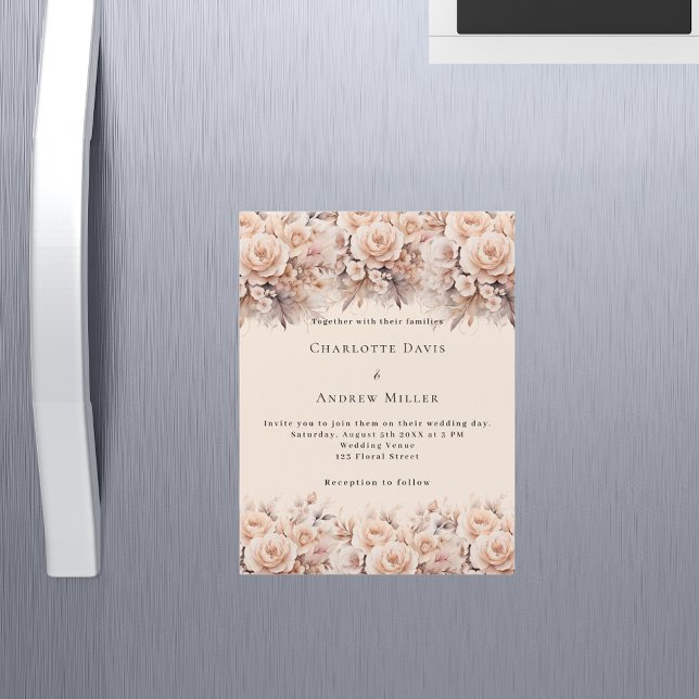 Cream Peach ro blommigt elegant lyxur bröllop Magnetisk Inbjudningskort (Skapare uppladdad)