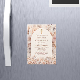 Cream Peach ro blommigts arch First Communion Magnetisk Inbjudningskort