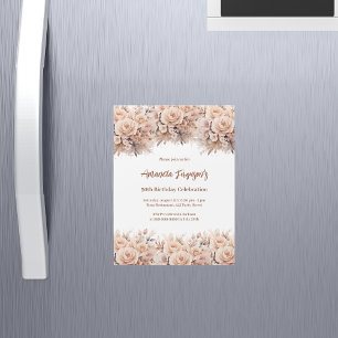 Cream Peach ro blommigts lyxfödelsedag Magnetisk Inbjudningskort
