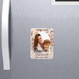 Cream Peach ro fotobåge bröllop spara datum Magnet