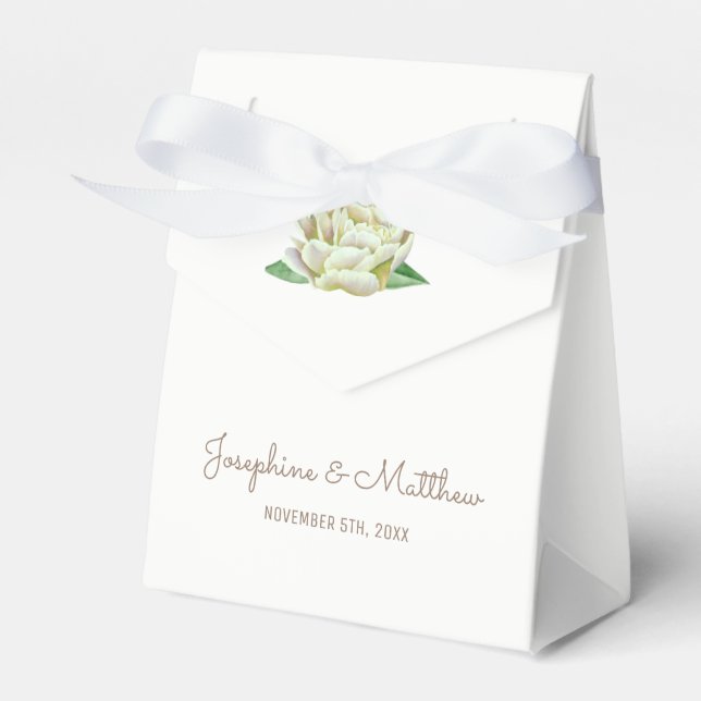 Cream Peonies Wedding Favor Boxes Presentaskar (Framsidan Sidan)