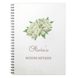 Cream Peony Flowers Bröllop Planning - bärbar dato Anteckningsbok Med Spiral