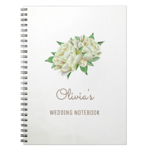 Cream Peony Flowers Bröllop Planning - bärbar dato Anteckningsbok Med Spiral