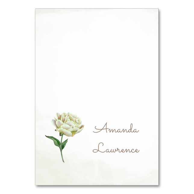 Cream Peony Watercolor Personlig Place Cards Bordsnummer (Framsidan)
