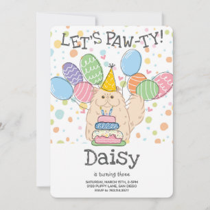 Cream Persian Cat Långhårig Födelsedagsfest Inbjudningar