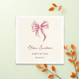 Cream Pink Bow Girl Sweet 16 Birthday Party Pappersservett