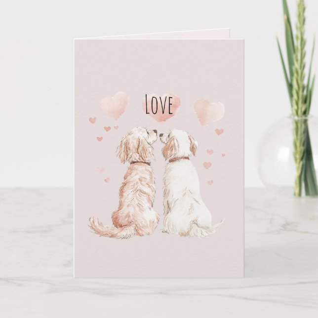 Cream Pink Hearts Dog Love Kort (Framsida)