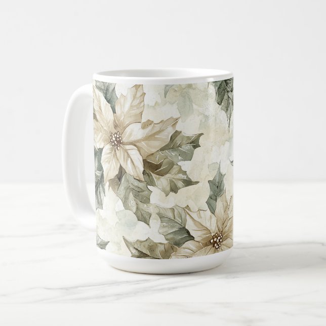 Cream Poinsettia Flowers Kaffemugg (Framsida vänster)