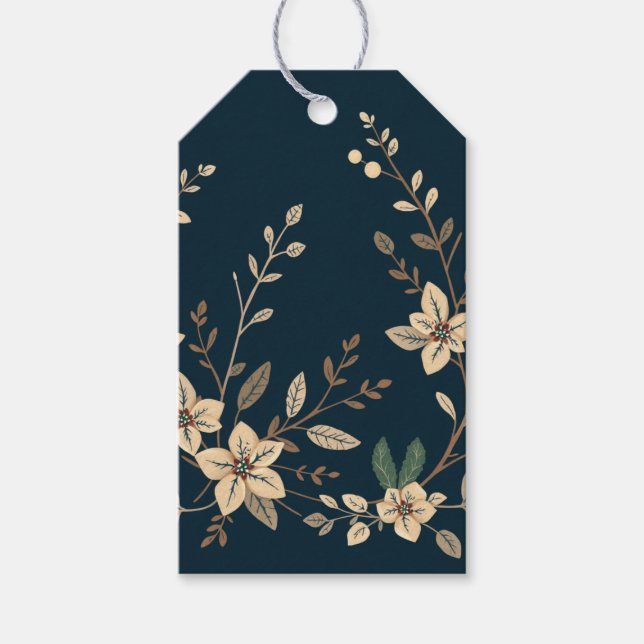 Cream Poinsettia Gift Märkre Presentetikett (Framsidan)