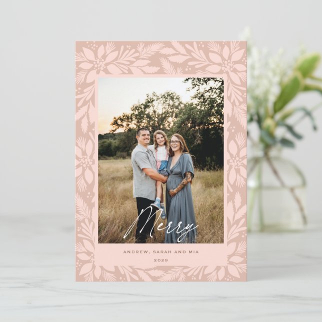 Cream Poinsettia juldesign Julkort (Stående Fram)