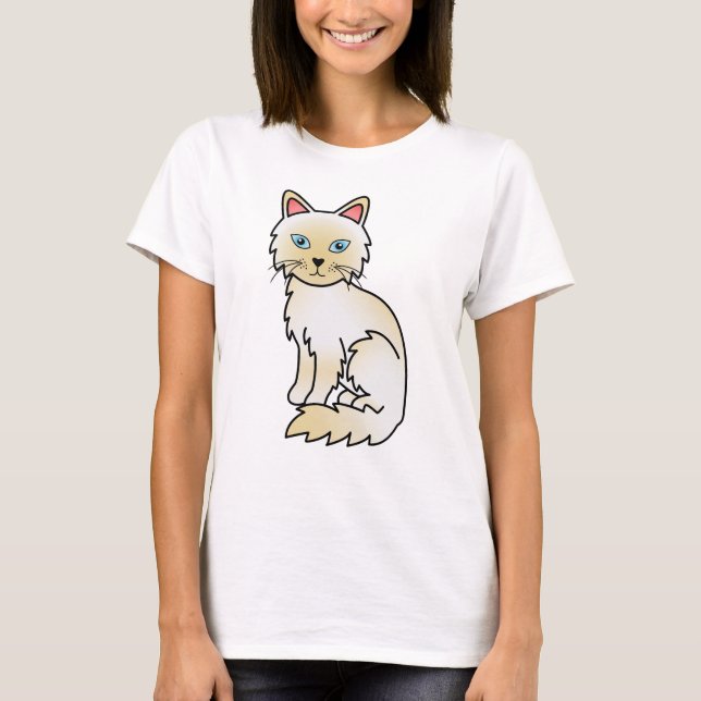 Cream Point Birman / Ragdoll Söt Tecknad Katt T Shirt (Framsida)