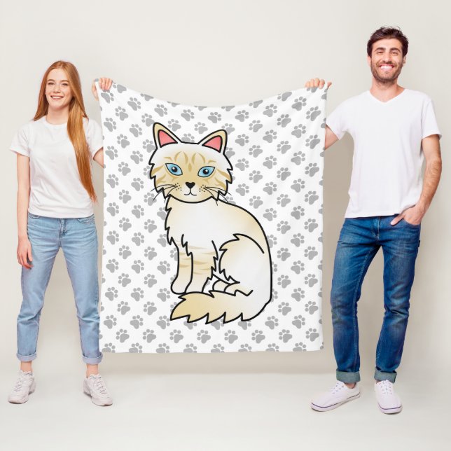 Cream Point Tabby Birman / Ragdoll Söt Katt & Tass Fleecefilt (På plats)