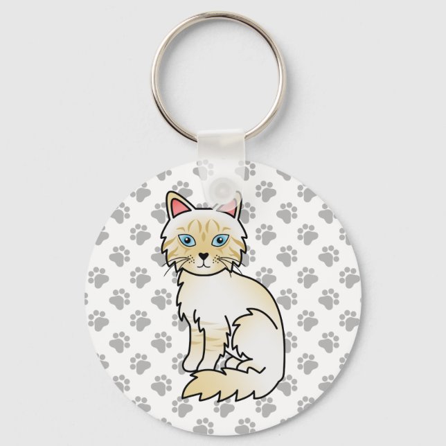 Cream Point Tabby Birman/Ragdoll Söt Katt & Tass Nyckelring (Framsida)