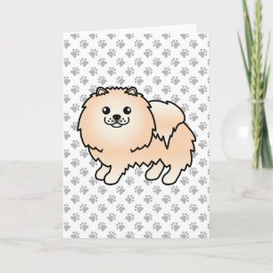 Cream Pomeranian Söt Tecknad Hund & Tassar Kort