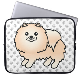 Cream Pomeranian Söt Tecknad Hund & Tassar Laptop Fodral