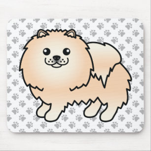 Cream Pomeranian Söt Tecknad Hund & Tassar Musmatta
