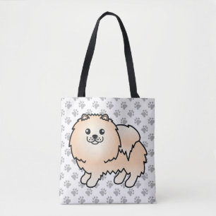 Cream Pomeranian Söt Tecknad Hund & Tassar Tygkasse