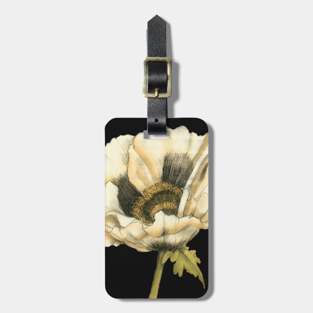 Cream Poppy Flower på svart bakgrund Bagagebricka (Vertikal Framsida)
