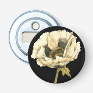 Cream Poppy Flower på svart bakgrund Flasköppnare