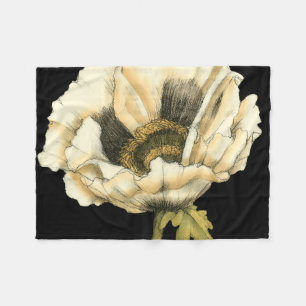 Cream Poppy Flower på svart bakgrund Fleecefilt