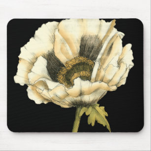 Cream Poppy Flower på svart bakgrund Musmatta