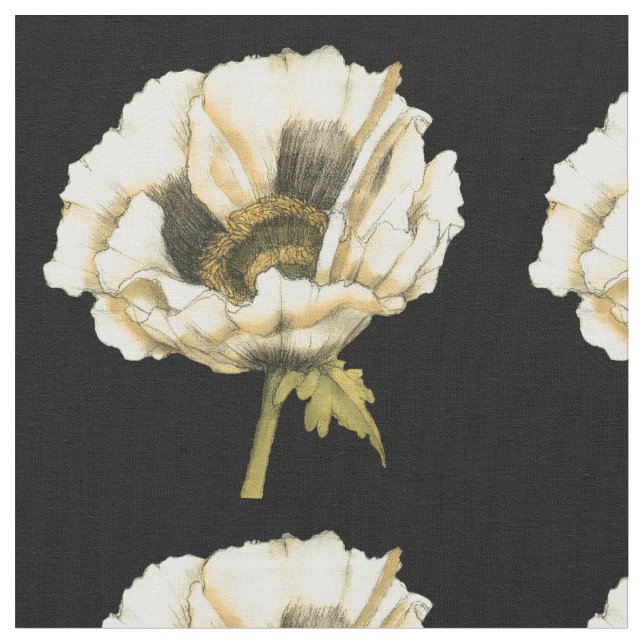 Cream Poppy Flower på svart bakgrund Tyg (Närbild)