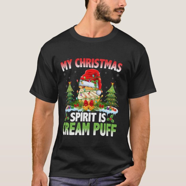 Cream Puff Wearing Santa Hat jul Spirit Crea T Shirt (Framsida)