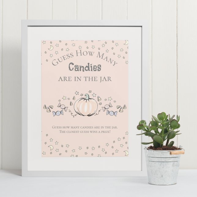Cream Pumpkin Hur många kanepakelspel för babybaby Poster (Elegant & Whimsical Fall Baby Shower Game Poster. Frame Not Included. Hand-Drawn Pumpkin Drawing.)