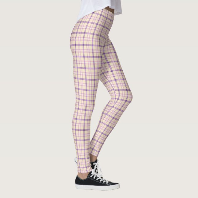 Cream Purple Plaid Classic Pattern Retro Leggings (Höger)
