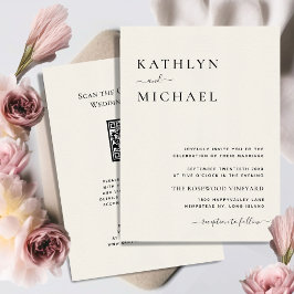 Cream QR-kod allt i ett modernt, minimalistiskt Br Inbjudningar