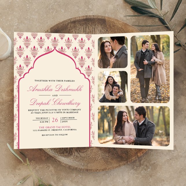 Cream Rani Rosa Ikat All in One Indian Bröllop Inbjudan (Skapare uppladdad)