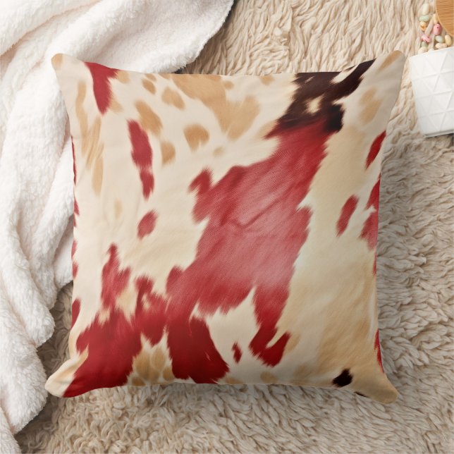 Cream Red Black Cowhide jul Kudde (Filt)