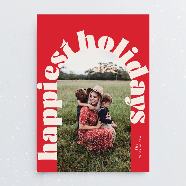 Cream Red Bold Typography jul ett foto Julkort (Skapare uppladdad)