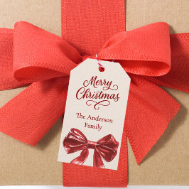 Cream Red bow jul Presentetikett