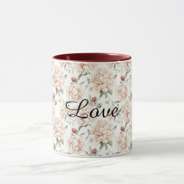 Cream Red Cherry Hearts Valentine's Day Love Bows Mugg (Center)