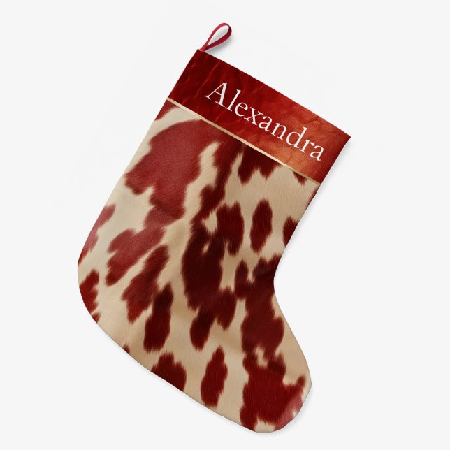 Cream Red Cowhide jul Namn Stor Julstrumpa (Framsidan (Hängande))