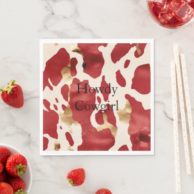 Cream Red Guld Western Cowhide Pappersservett (Insitu)
