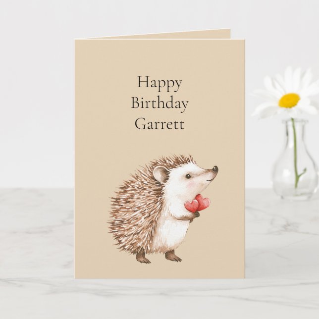 Cream Red Hearts Hedgehog Birthday Kort (Liten växt)