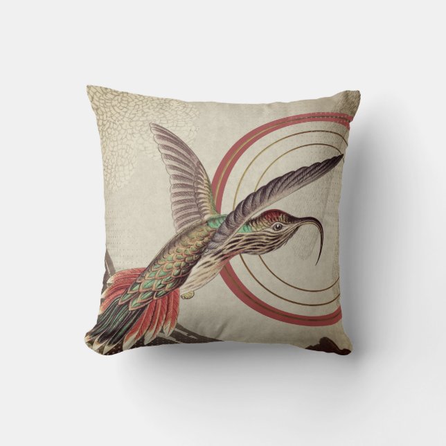 Cream & Red Hummingbird | Ernst Haeckel Inspired Kudde (Framsida)