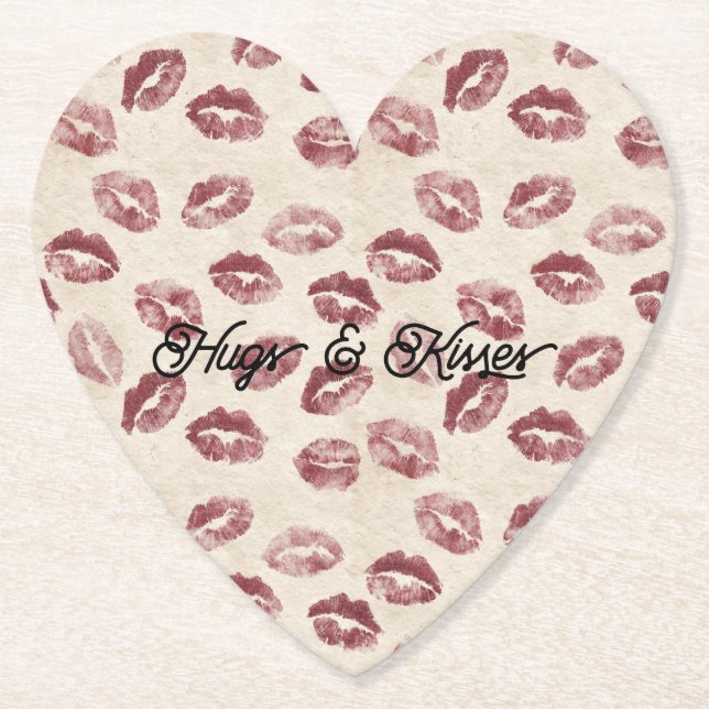Cream Red Lips Kisses Flirty Love Underlägg Papper (Framsida)