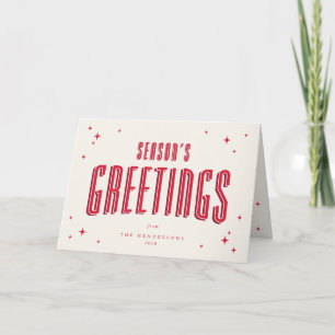 Cream+Red Season's Greetings Retro Stars Photo Helgkort