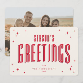 Cream+Red Season's Hälsning Retros Stars Photo Julkort