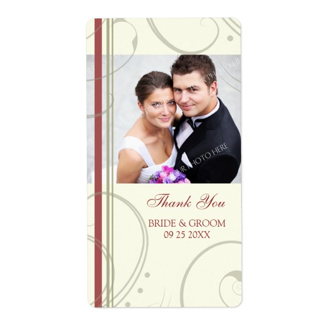 Cream Red Swirls Photo Bröllopsetiketters Fraktsedel (Framsidan)