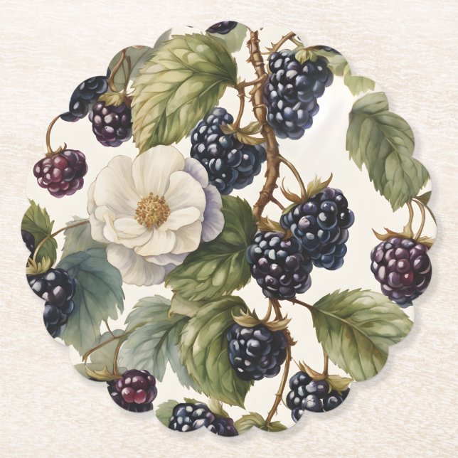 Cream Regal Elegance Blackberry & Blooms Underlägg Papper (Framsida)