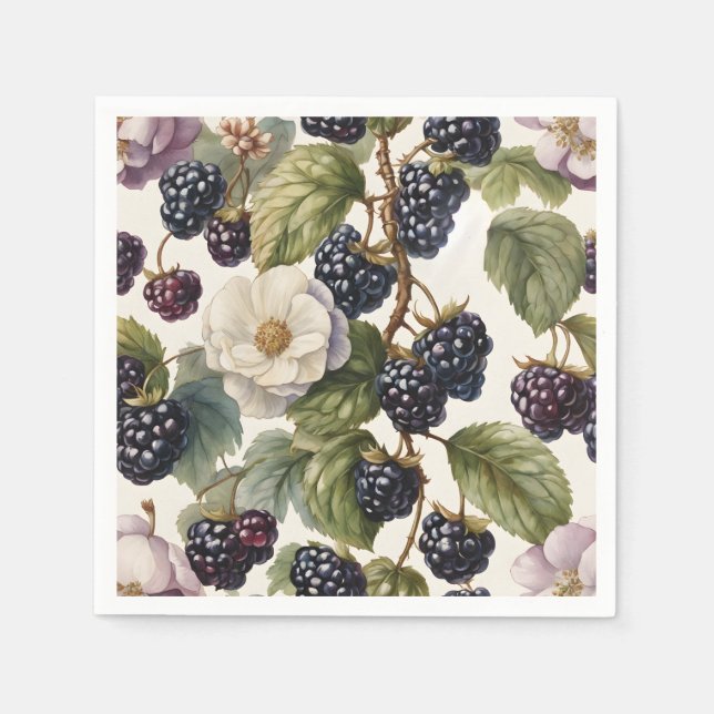 Cream Regal Elegans Svartbär & Blommar Pappersservett (Framsidan)