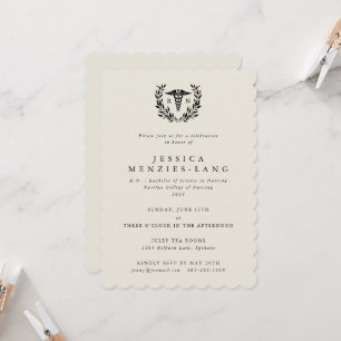 Cream Registered Nurse Caduceus+Laurel Wand Inbjudningar
