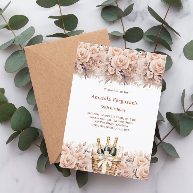 Cream ro blommigts boho-födelsedag inbjudningar (Skapare uppladdad)