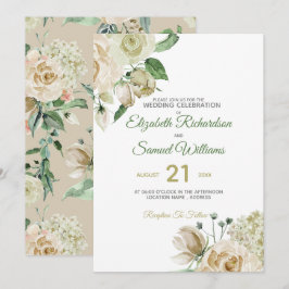 Cream Ro Bud Hydrangea Watercolor Classic Inbjudningar